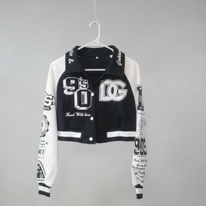 Black and White Cropped Varsity Jacket